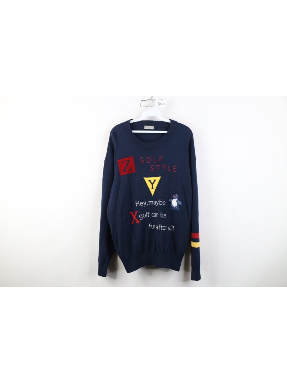 Vintage 90s Streetwear Mens Large Wool Blend Knit Penguin Golf Golfing Sweater